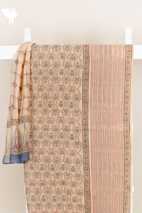 Chanderi Silk Dress Material With Dupatta In Block Print