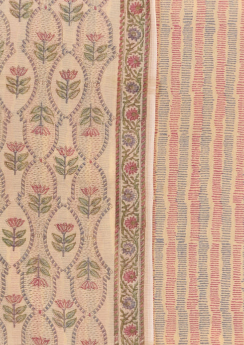 Chanderi Silk Dress Material With Dupatta In Block Print