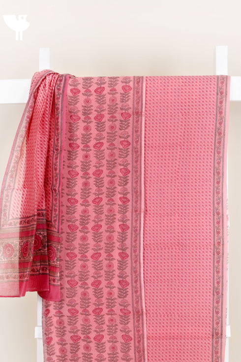 Chanderi Silk Dress Material With Dupatta In Block Print