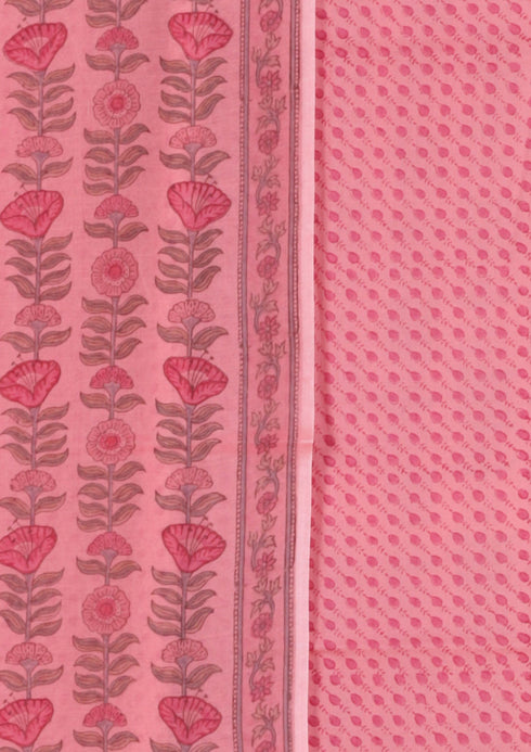 Chanderi Silk Dress Material With Dupatta In Block Print