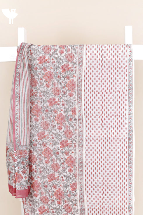 Chanderi Silk Dress Material With Dupatta In Floral Block Print