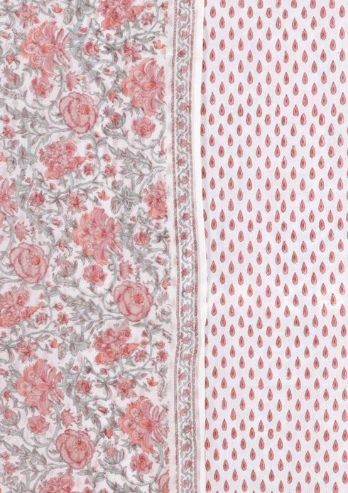 Chanderi Silk Dress Material With Dupatta In Floral Block Print