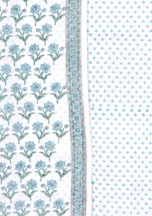 Chanderi Silk Dress Material With Dupatta In Floral Block Print