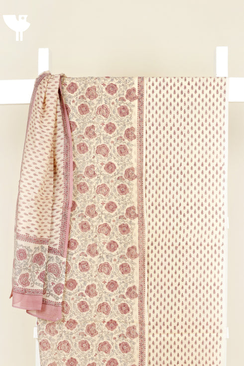 Chanderi Silk Dress Material With Dupatta In Block Print