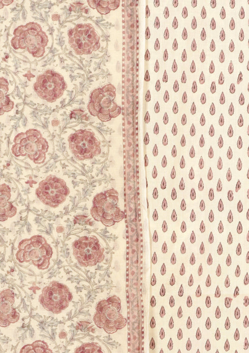 Chanderi Silk Dress Material With Dupatta In Block Print