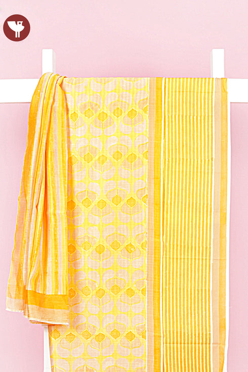 Chanderi Silk Dress Material With Dupatta In Block Print