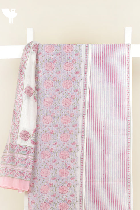 Chanderi Silk Dress Material With Dupatta In Floral Block Print