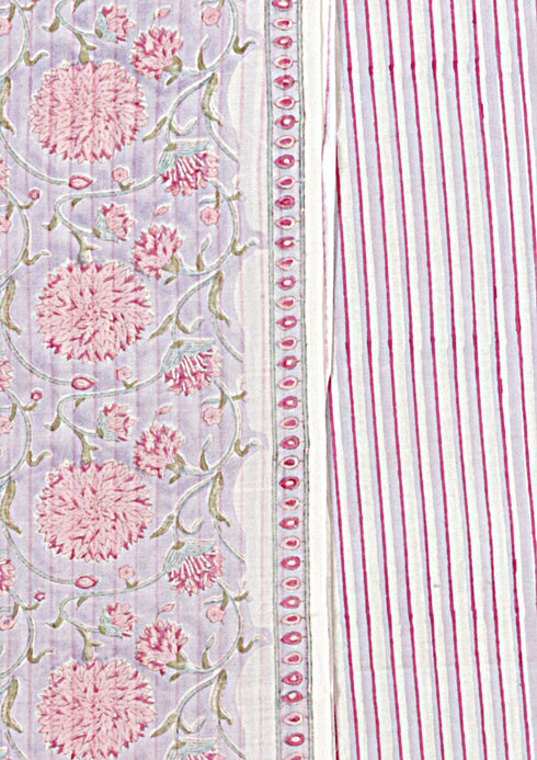 Chanderi Silk Dress Material With Dupatta In Floral Block Print