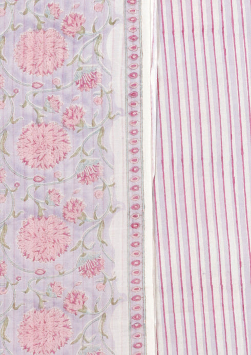 Chanderi Silk Dress Material With Dupatta In Floral Block Print