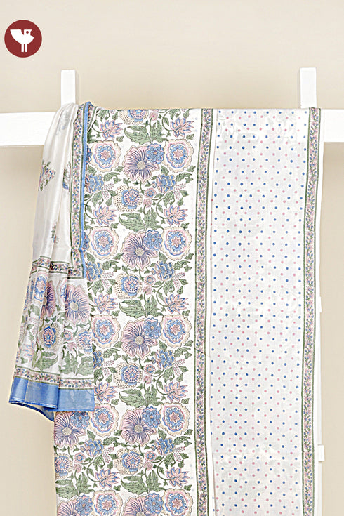 Chanderi Silk Dress Material With Dupatta In Floral Block Print