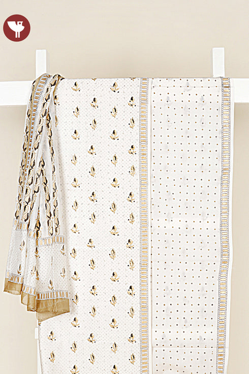 Chanderi Silk Dress Material With Dupatta In Floral Block Print