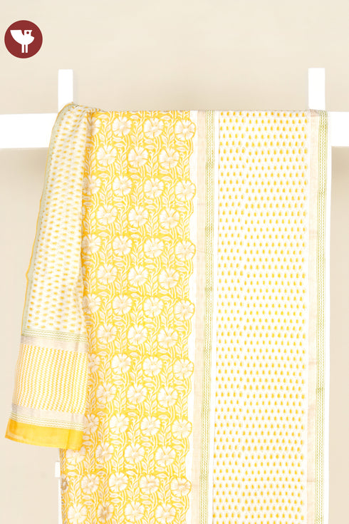 Chanderi Silk Dress Material With Dupatta In Floral Block Print