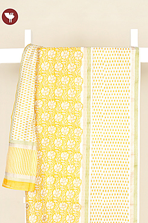 Chanderi Silk Dress Material With Dupatta In Floral Block Print