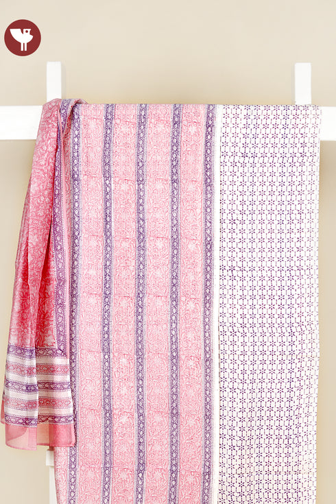Chanderi Silk Dress Material With Kota Dupatta in Floral Block Print