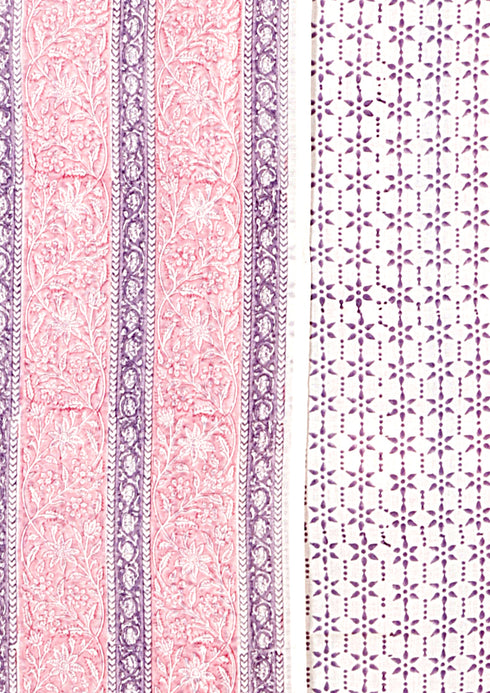 Chanderi Silk Dress Material With Kota Dupatta in Floral Block Print