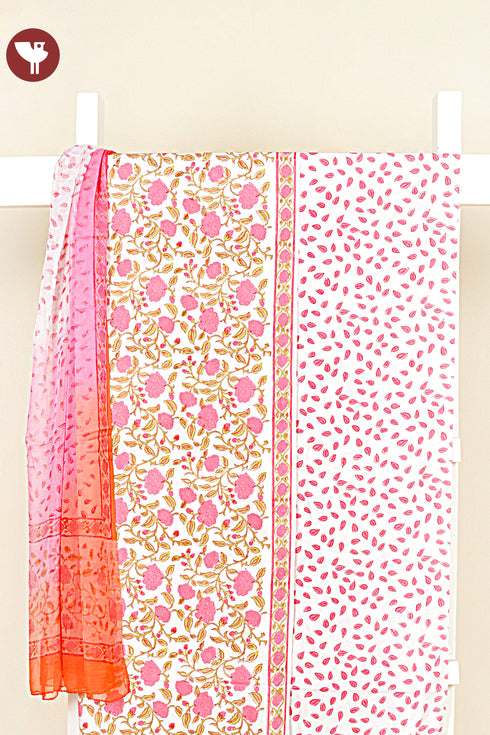 Bizzy Lizzy Dress Material With Chiffon Dupatta in Block Print