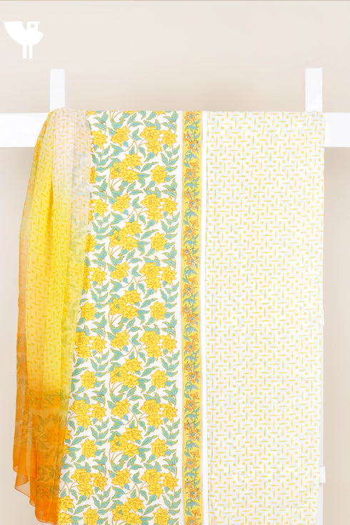 Bizzy Lizzy Dress Material With Chiffon Dupatta in Block Print