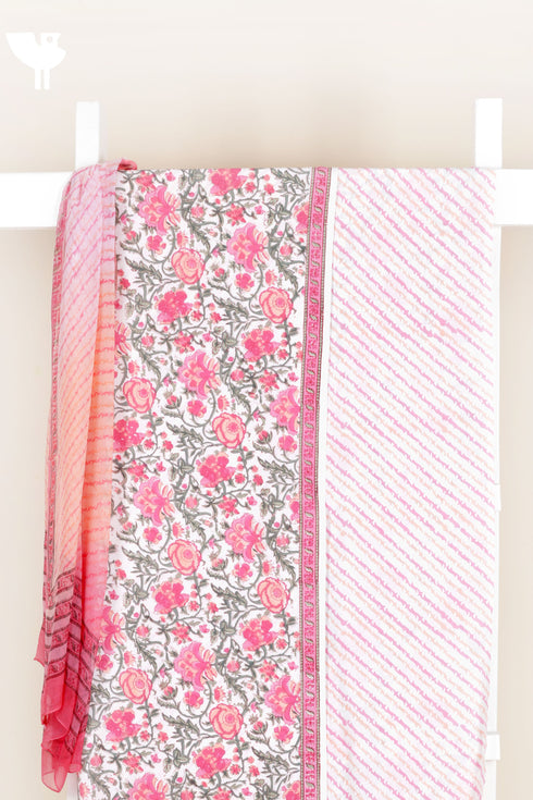 Bizzy Lizzy Dress Material With Chiffon Dupatta In Floral Block Print