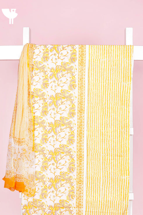 Bizzy Lizzy Dress Material With Chiffon Dupatta In Floral Block Print