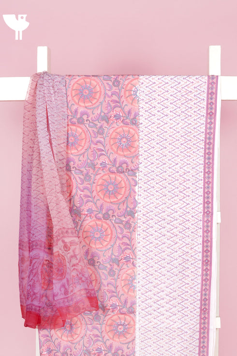 Bizzy Lizzy Dress Material With Chiffon Dupatta In Floral Block Print