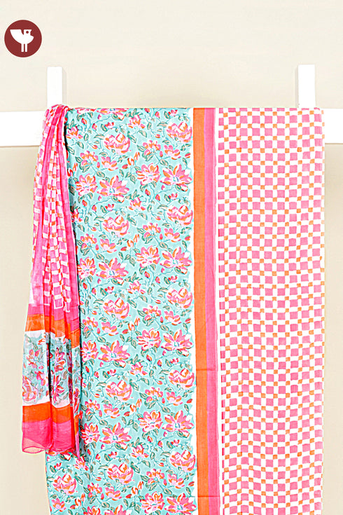 Bizzy Lizzy Dress Material With Chiffon Dupatta In Floral Block Print