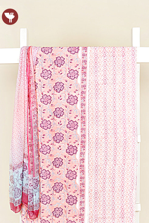 Bizzy Lizzy Dress Material With Chiffon Dupatta in Block Print
