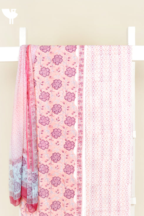 Bizzy Lizzy Dress Material With Chiffon Dupatta in Block Print