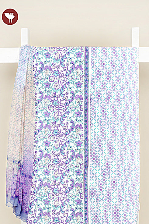 Bizzy Lizzy Dress Material With Chiffon Dupatta In Floral Block Print