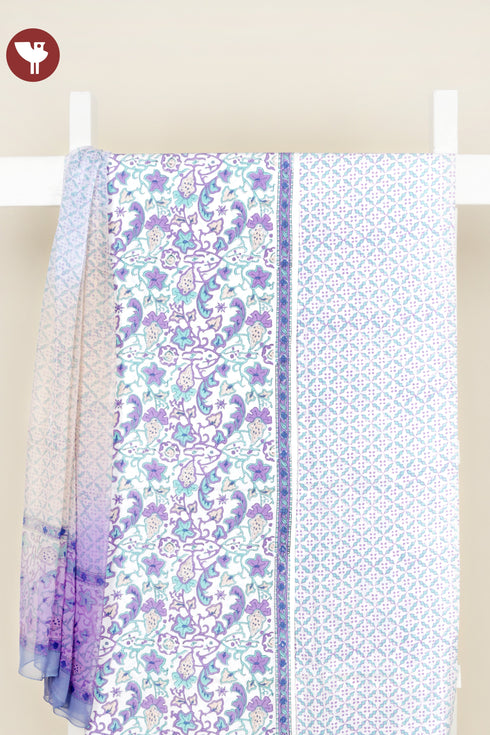 Bizzy Lizzy Dress Material With Chiffon Dupatta In Floral Block Print