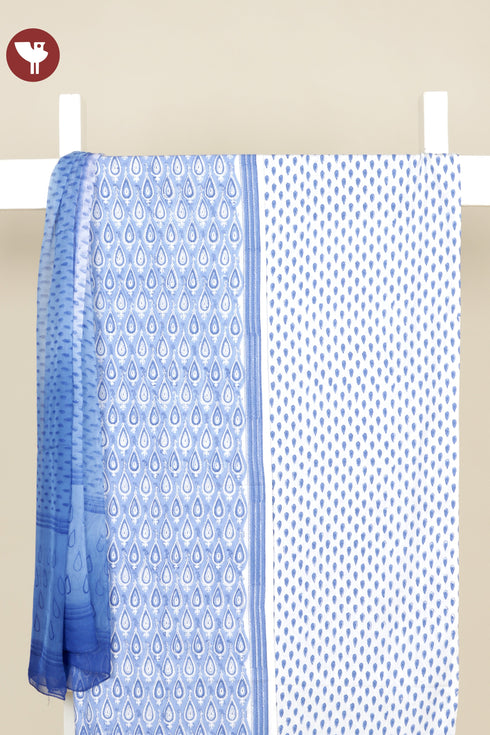 Bizzy Lizzy Dress Material With Chiffon Dupatta in Block Print