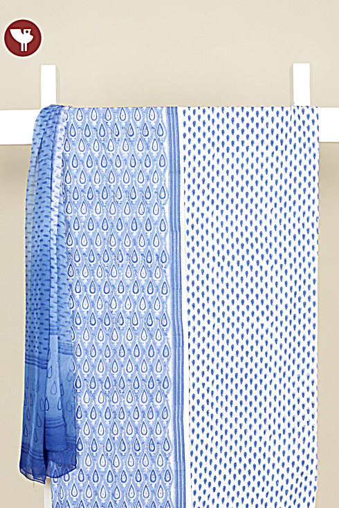Bizzy Lizzy Dress Material With Chiffon Dupatta in Block Print