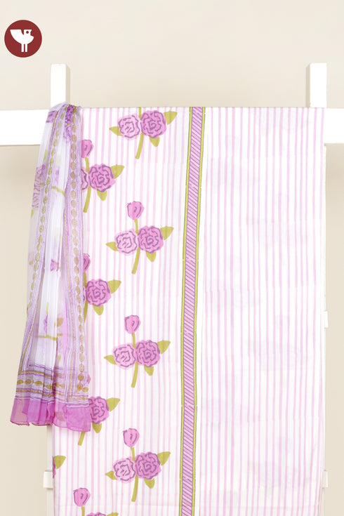 Bizzy Lizzy Dress Material With Chiffon Dupatta In Floral Block Print