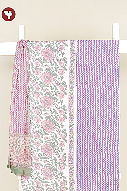 Bizzy Lizzy Dress Material With Chiffon Dupatta In Floral Block Print