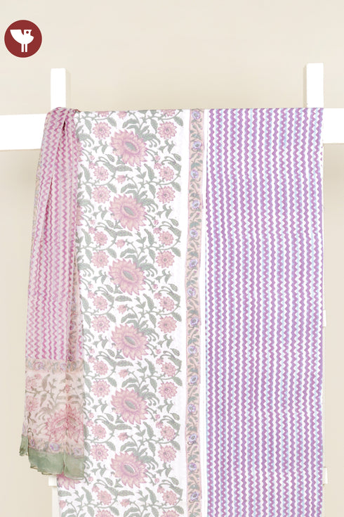 Bizzy Lizzy Dress Material With Chiffon Dupatta In Floral Block Print