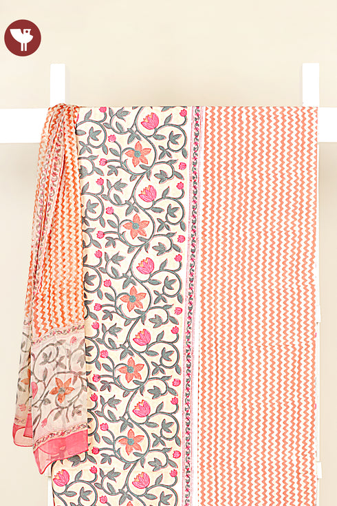 Bizzy Lizzy Dress Material With Chiffon Dupatta In Floral Block Print