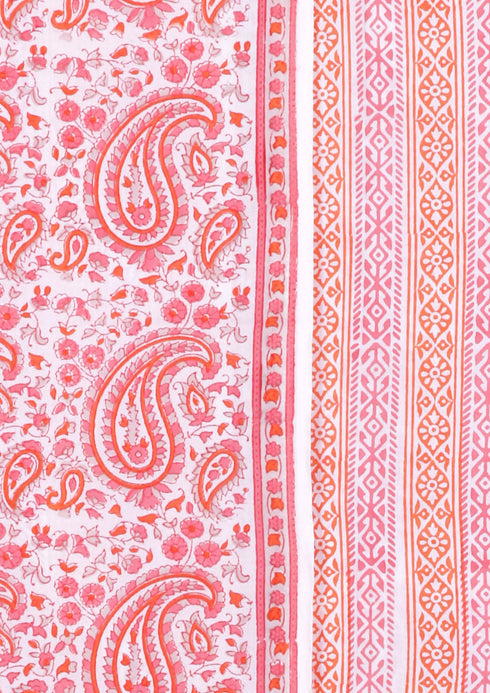 Cambric Cotton Dress Material With Chiffon Dupatta in Paisley Block Print