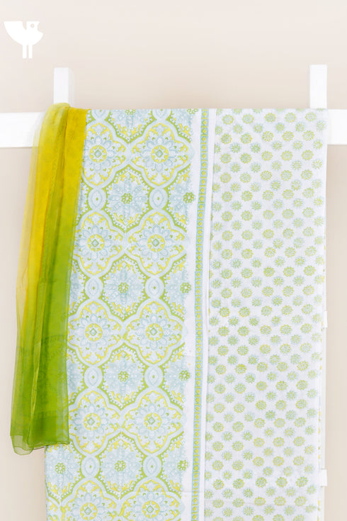 Cambric Cotton Dress Material With Chiffon Dupatta in Block Print