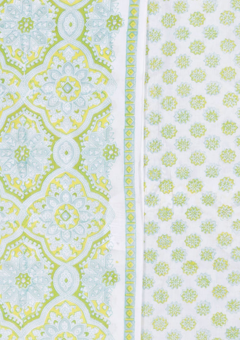 Cambric Cotton Dress Material With Chiffon Dupatta in Block Print