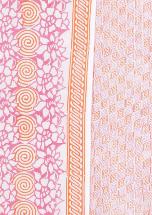 Cambric Cotton Dress Material With Chiffon Dupatta in Block Print