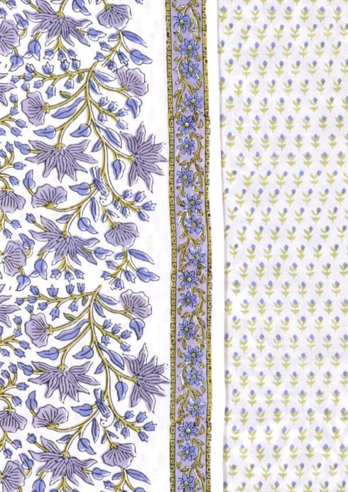 Cambric Cotton Dress Material With Chiffon Dupatta in Block Print