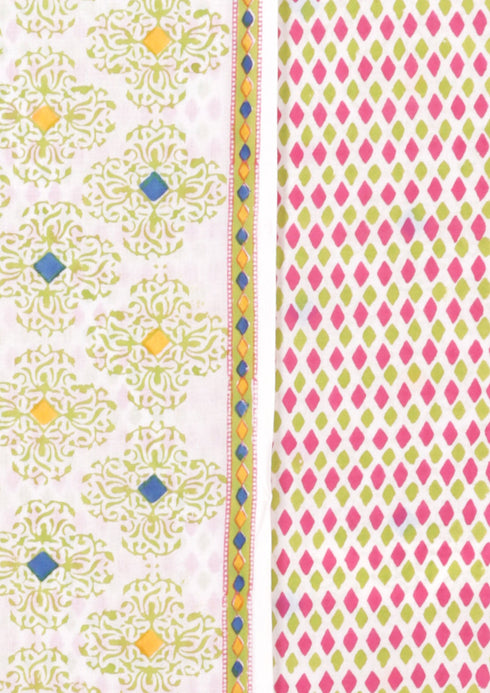 Cambric Cotton Dress Material With Chiffon Dupatta in Block Print