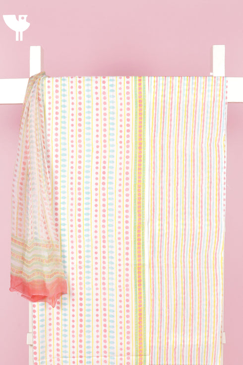 Cambric Cotton Dress Material With Chiffon Dupatta in Block Print