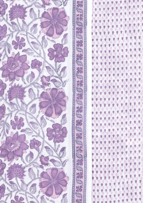 Terry Voile Dress Material With Kota Doria Dupatta In Floral Block Print