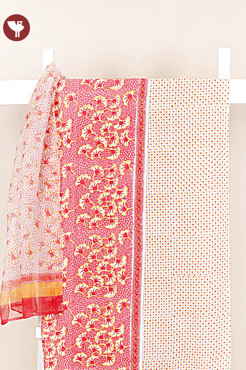 Bizzy Lizzy Dress Material With Kota Dupatta In Floral Block Print