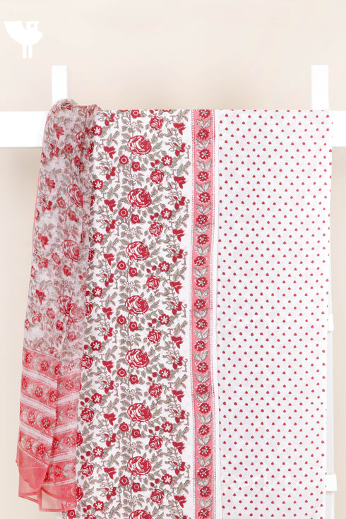 Bizzy Lizzy Dress Material With Kota Dupatta In Floral Block Print