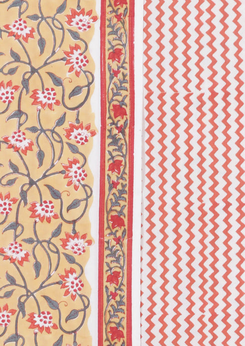 Bizzy Lizzy Dress Material With Kota Dupatta In Floral Block Print