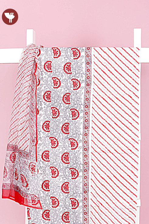 Bizzy Lizzy Dress Material With Kota Dupatta in Block Print