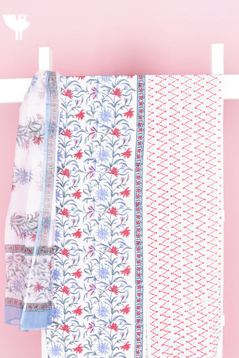 Bizzy Lizzy Dress Material With Kota Dupatta in Block Print