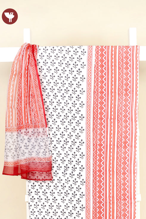 Bizzy Lizzy Dress Material With Kota Dupatta In Block Print