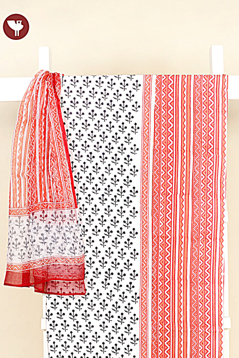 Bizzy Lizzy Dress Material With Kota Dupatta In Block Print